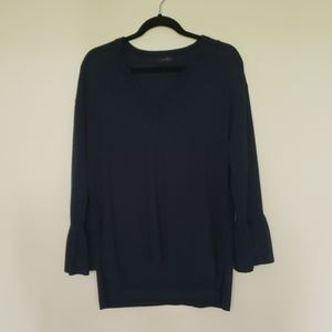 J Crew Navy V Neck Sweater with Bell Sleeve